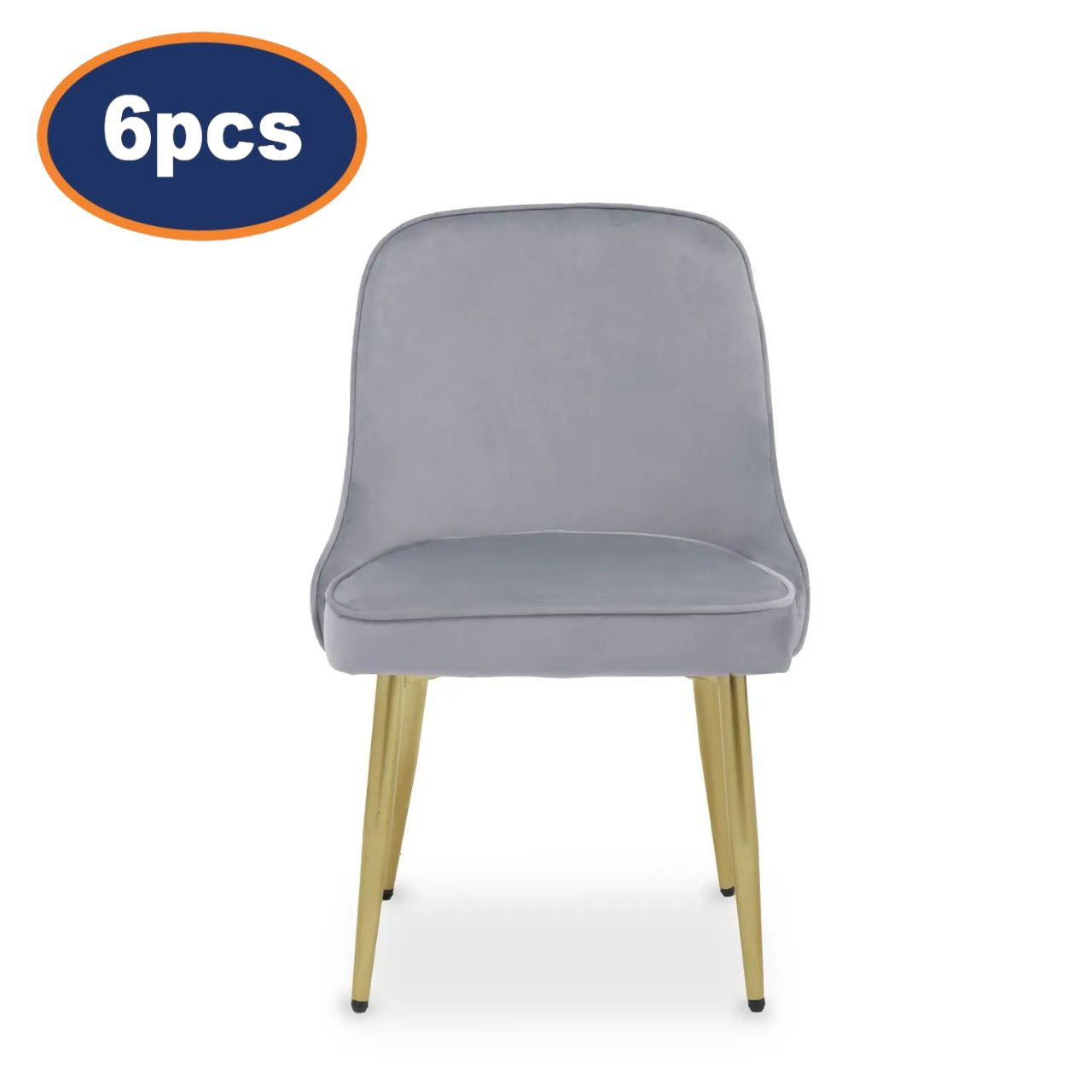 6Pcs Vemi Grey Velvet & Gold Dining Chairs