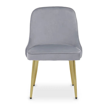 2Pcs Vemi Grey Velvet & Gold Dining Chairs