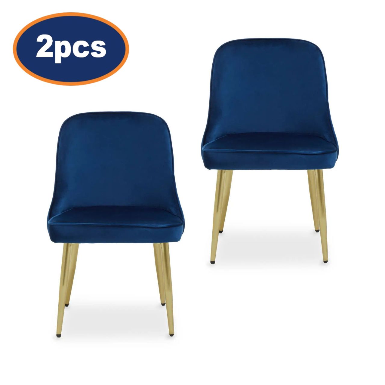 2Pcs Vemi Midnight Blue Velvet & Gold Dining Chairs