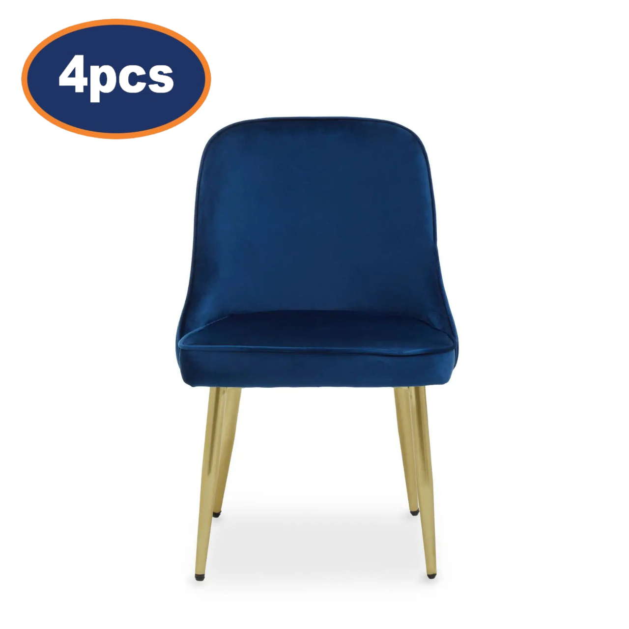 4Pcs Vemi Midnight Blue Velvet & Gold Dining Chairs