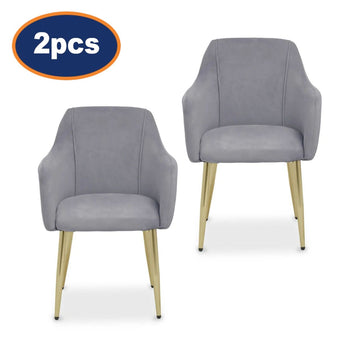 2Pcs Marcy Grey Velvet & Gold Dining Chairs