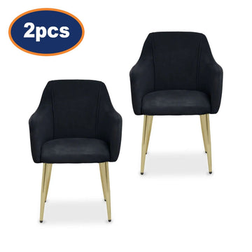 2Pcs Marcy Black Velvet & Gold Dining Chairs