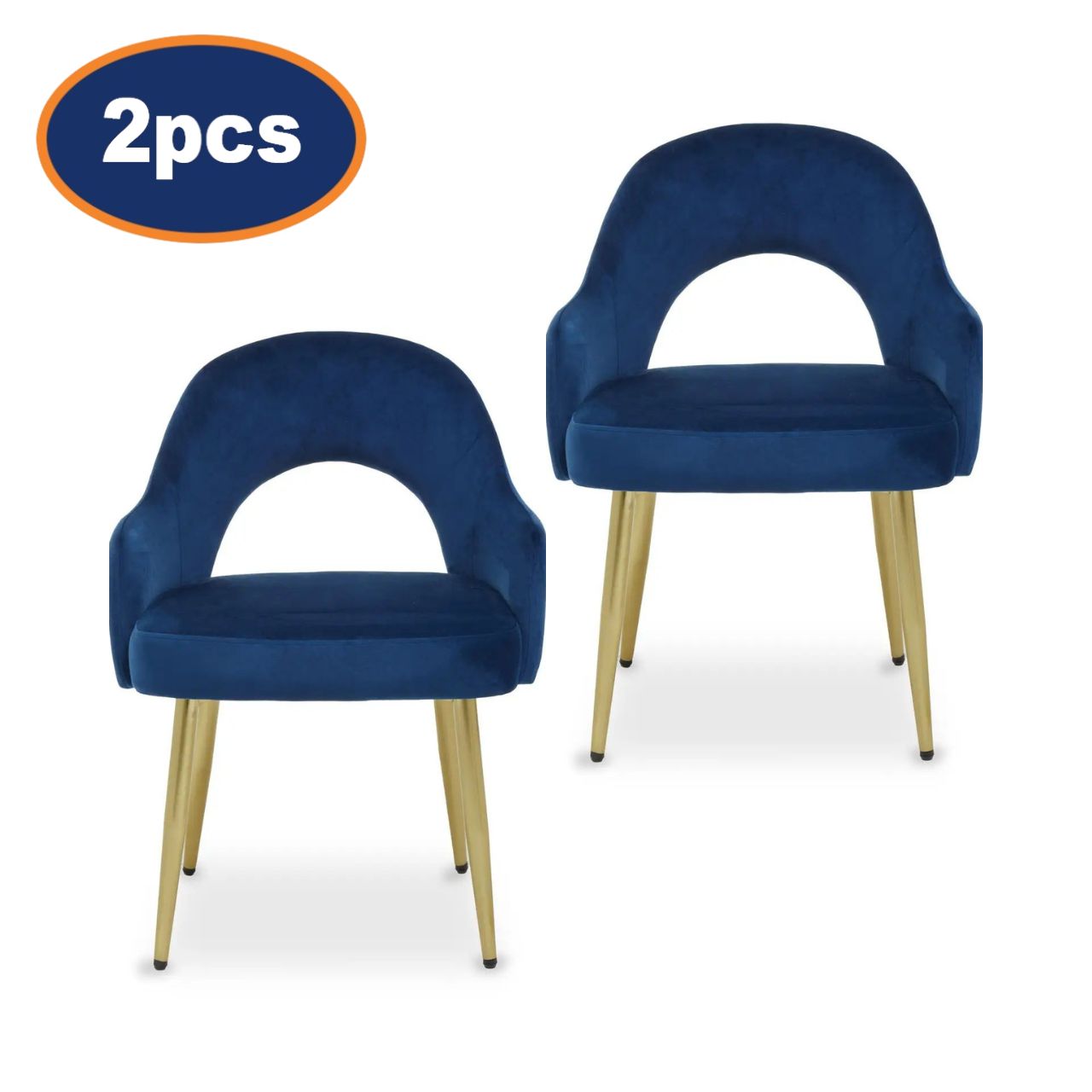 2Pcs Rani Midnight Blue Velvet & Gold Dining Chairs