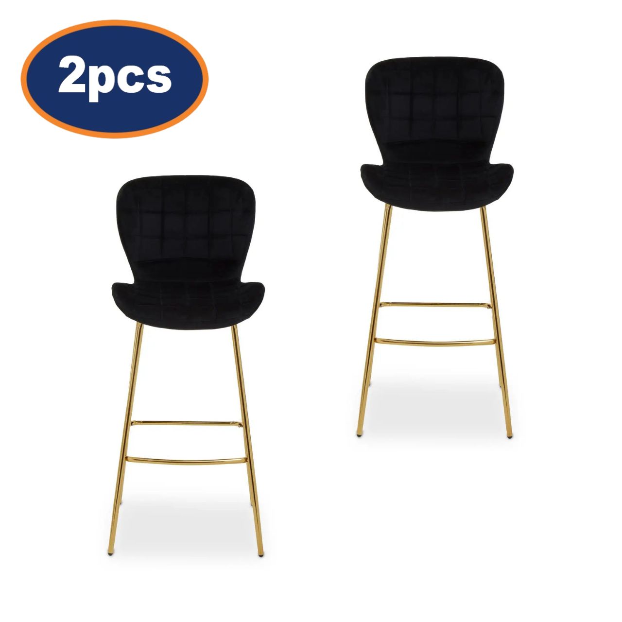 2Pcs Barton Black Velvet & Gold Bar Chairs