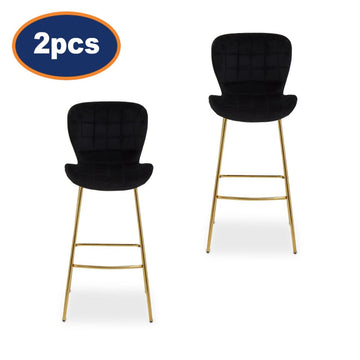 2Pcs Barton Black Velvet & Gold Bar Chairs