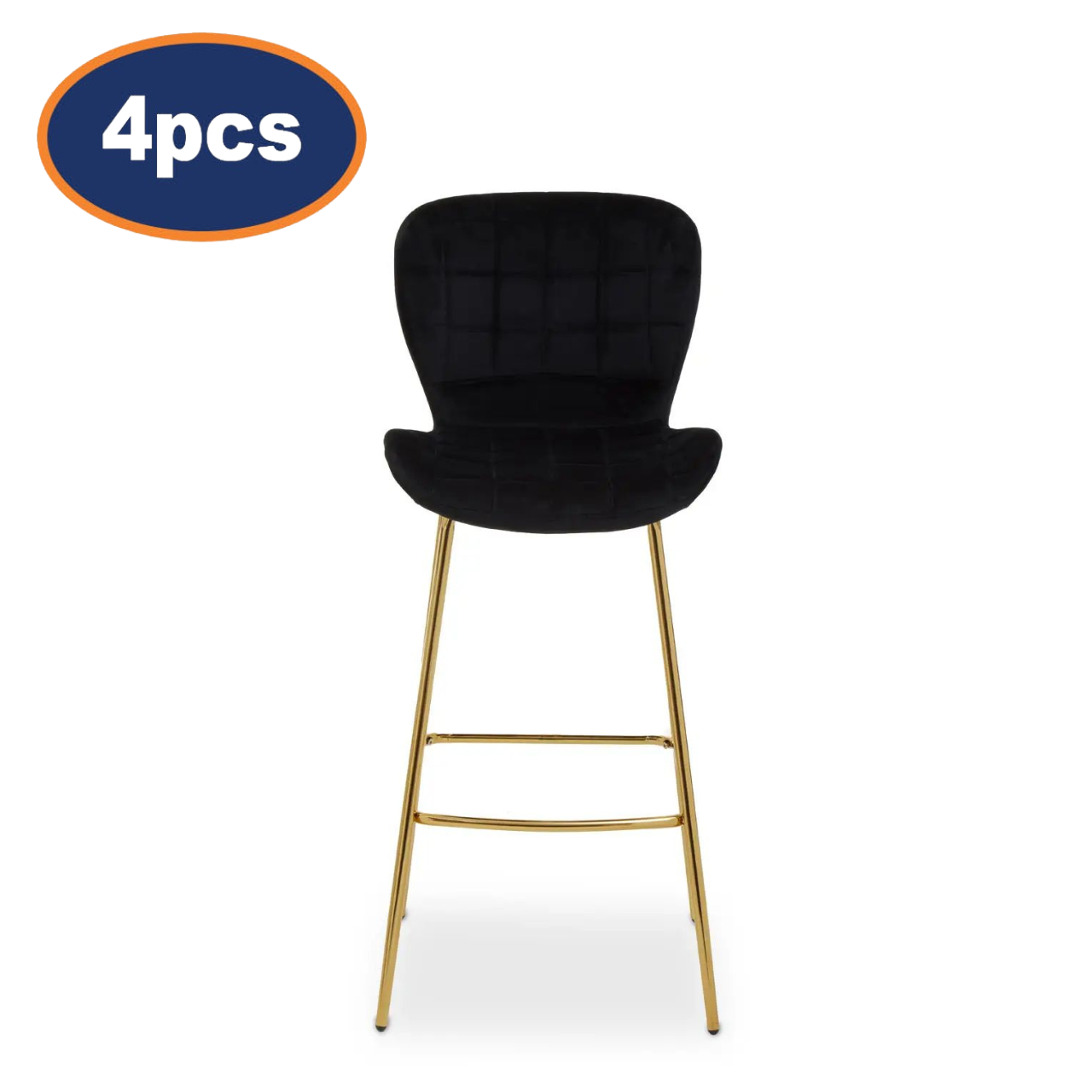 4Pcs Barton Black Velvet & Gold Bar Chairs