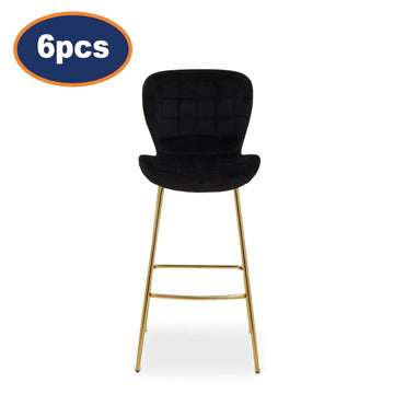 6Pcs Barton Black Velvet & Gold Bar Chairs