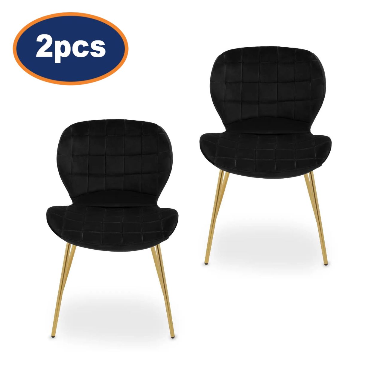 2Pcs Barton Black Velvet & Gold Dining Chairs