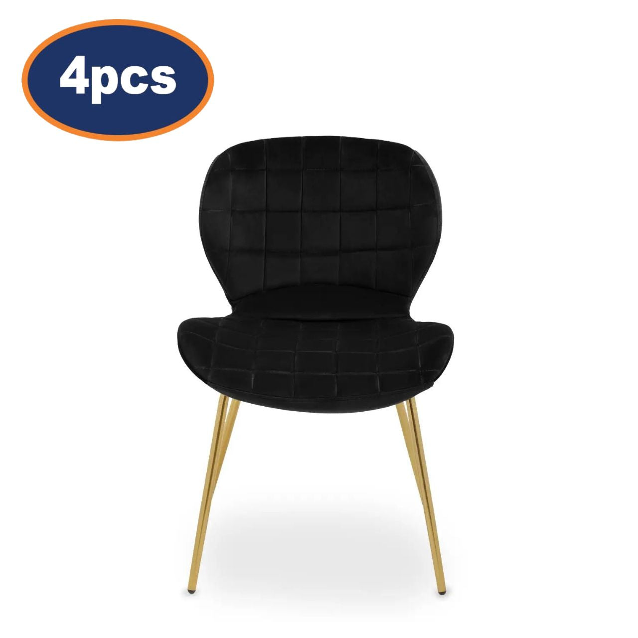 4Pcs Barton Black Velvet & Gold Dining Chairs