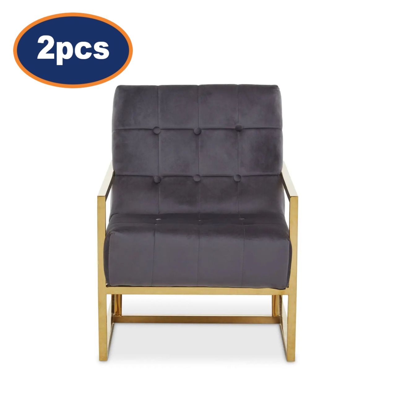 2Pcs Dana Grey Velvet & Gold Chairs