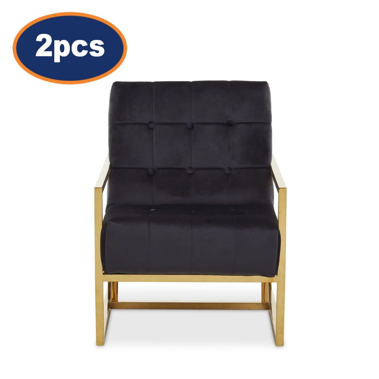 2Pcs Dana Black Velvet & Gold Chairs