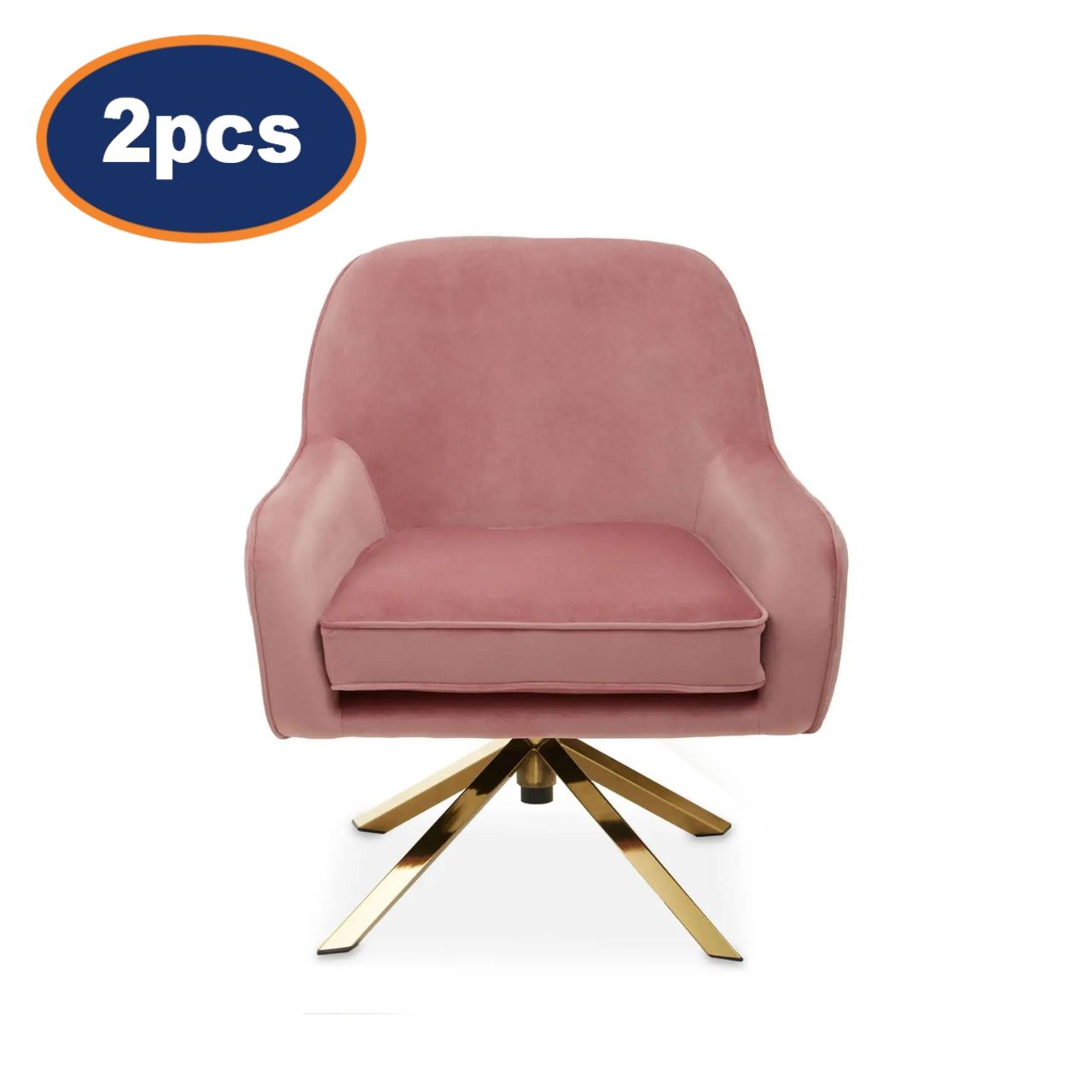 2Pcs Amery Pink Velvet & Gold Cross Base Chairs