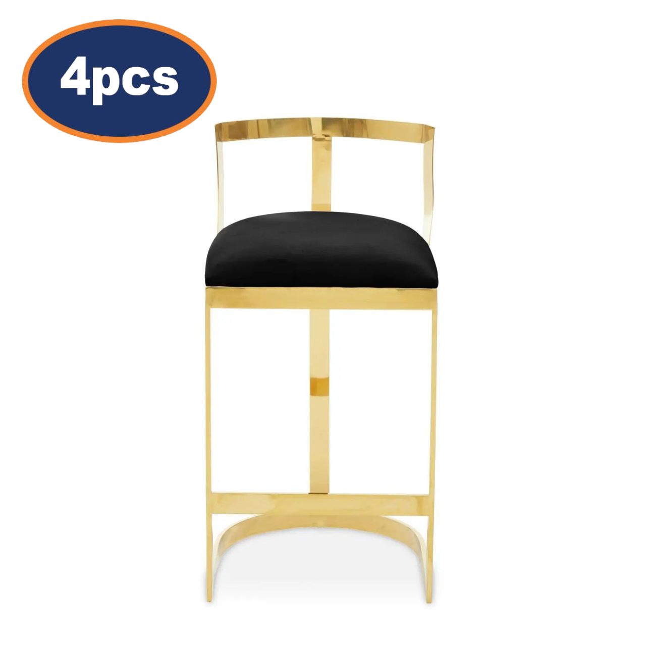 4Pcs Dahlia Black Velvet & Gold Finish Back Rest Bar Stools