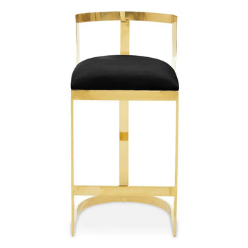 Dahlia Black Velvet & Gold Finish Back Rest Bar Stool