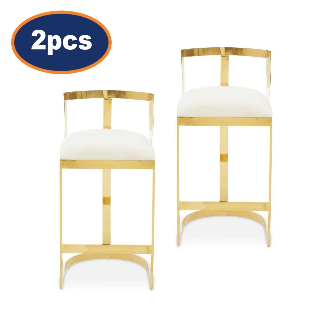 2Pcs Dahlia Ivory Velvet & Gold Finish Back Rest Bar Stools