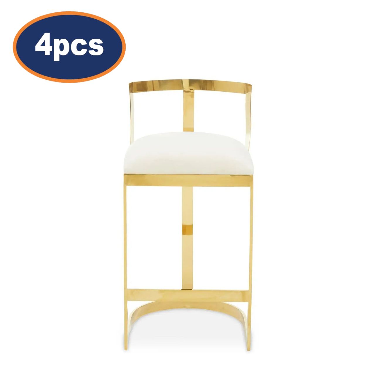 4Pcs Dahlia Ivory Velvet & Gold Finish Back Rest Bar Stools