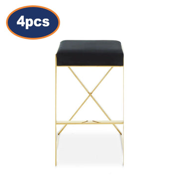 4Pcs Dahlia Black Velvet & Gold Finish Bar Stools