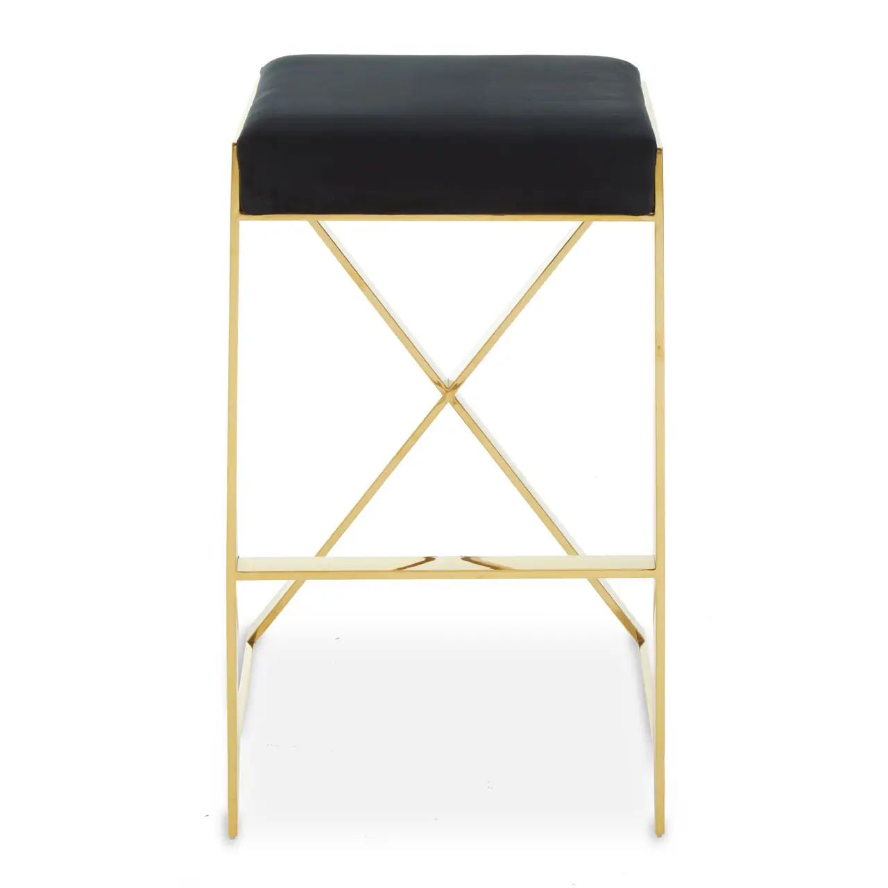 Dahlia Black Velvet & Gold Finish Bar Stool