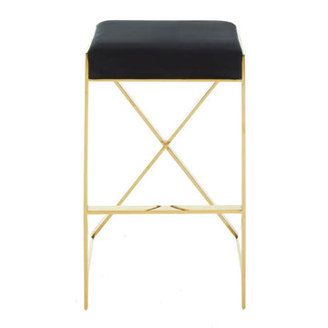 6Pcs Dahlia Black Velvet & Gold Finish Bar Stools