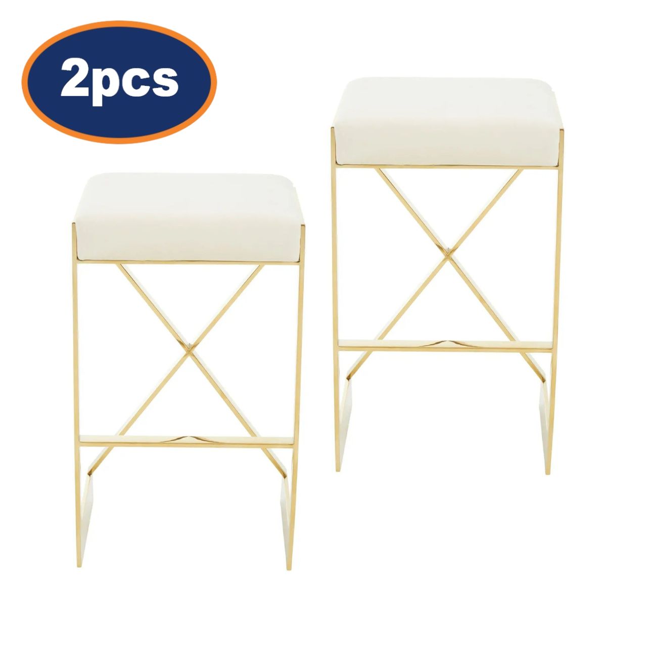 2Pcs Dahlia Ivory Velvet & Gold Finish Bar Stools