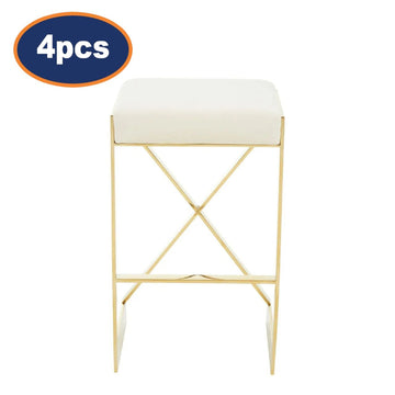 4Pcs Dahlia Ivory Velvet & Gold Finish Bar Stools