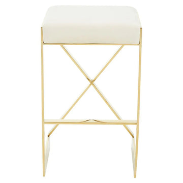 2Pcs Dahlia Ivory Velvet & Gold Finish Bar Stools