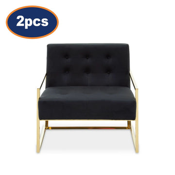 2Pcs Dahlia Black Velvet & Gold Chairs