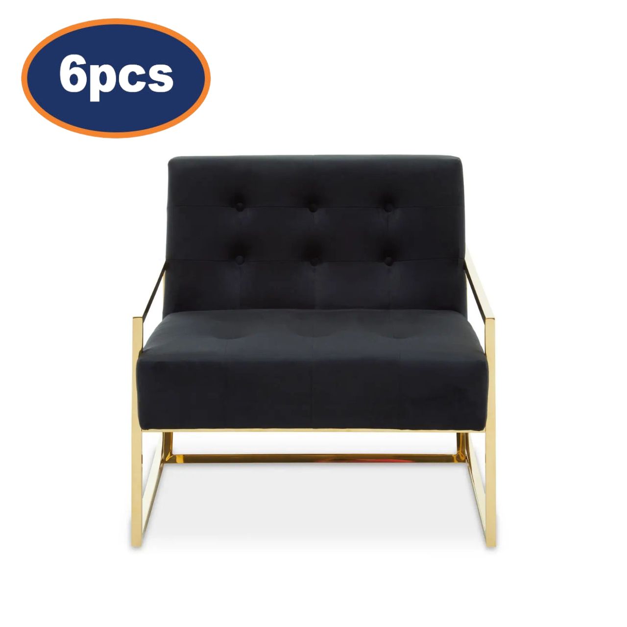 6Pcs Dahlia Black Velvet & Gold Chairs