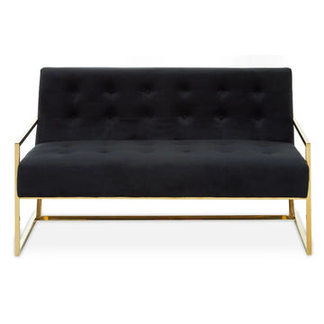 Dahlia 2 Seat Black Velvet & Gold Frame Sofa