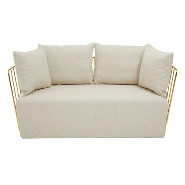 Dahlia 2 Seat Natural Fabric & Gold Frame Sofa With 4 Pillows