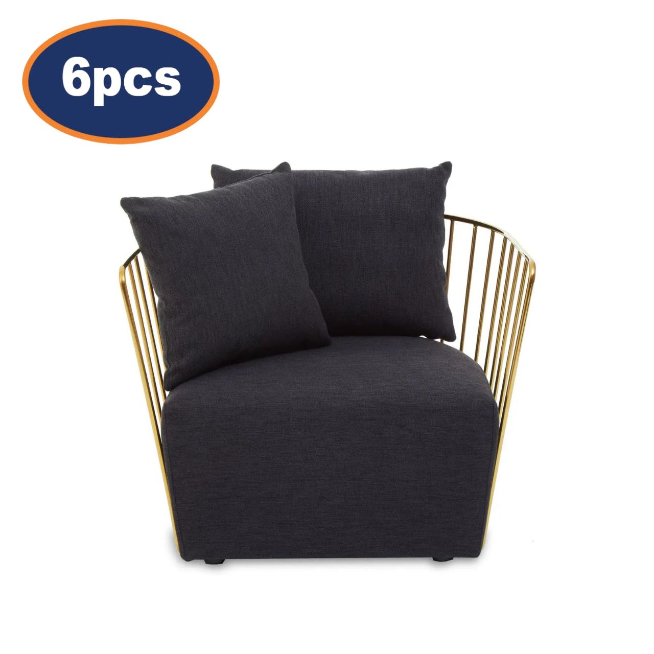 6Pcs Dahlia Black Fabric & Gold Chairs With 2 Pillows Each