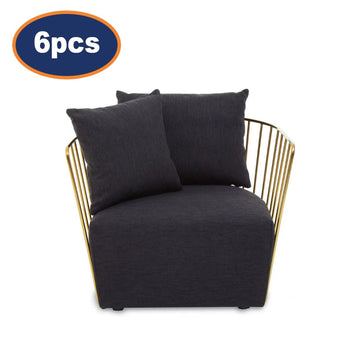 6Pcs Dahlia Black Fabric & Gold Chairs With 2 Pillows Each