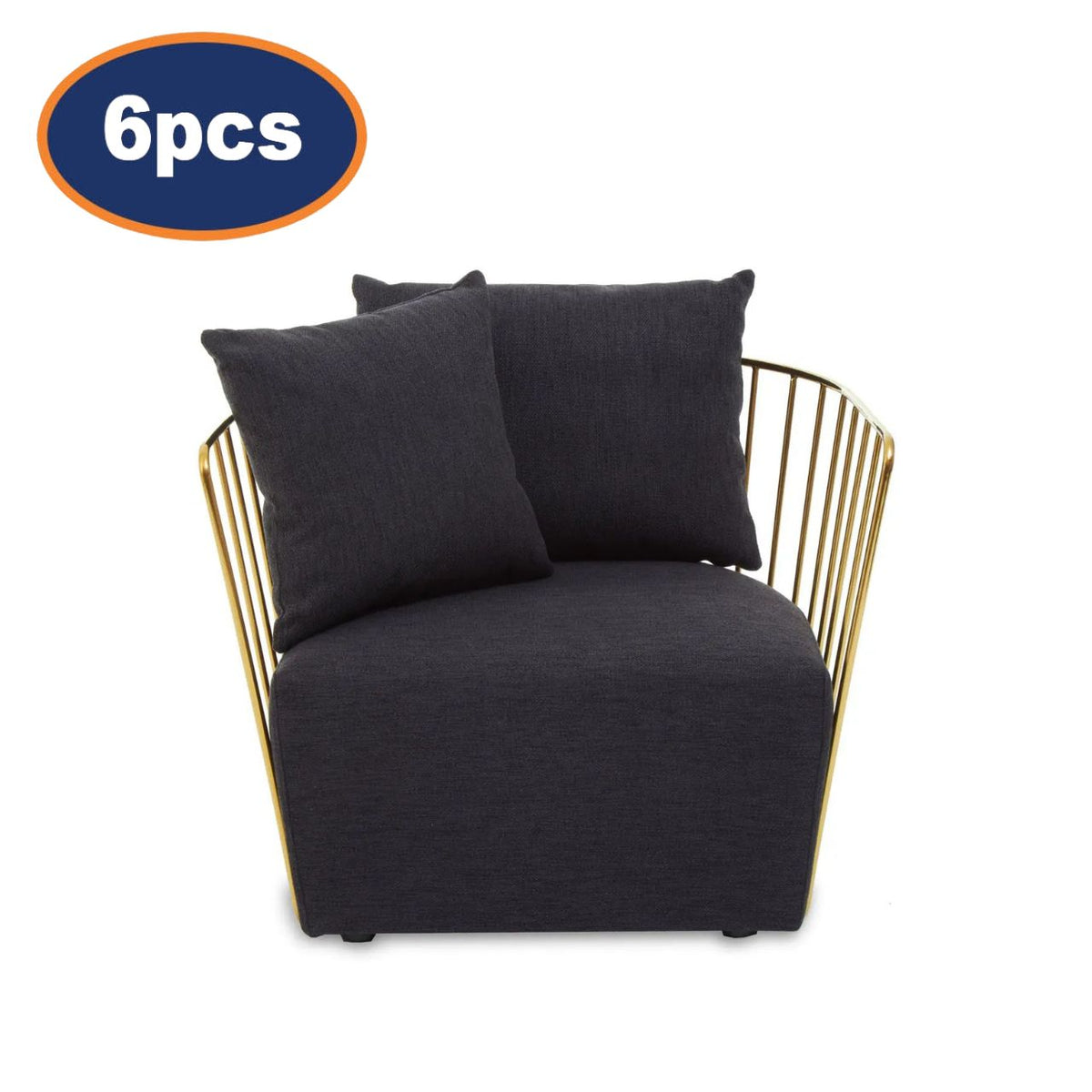 6Pcs Dahlia Black Fabric & Gold Chairs With 2 Pillows Each