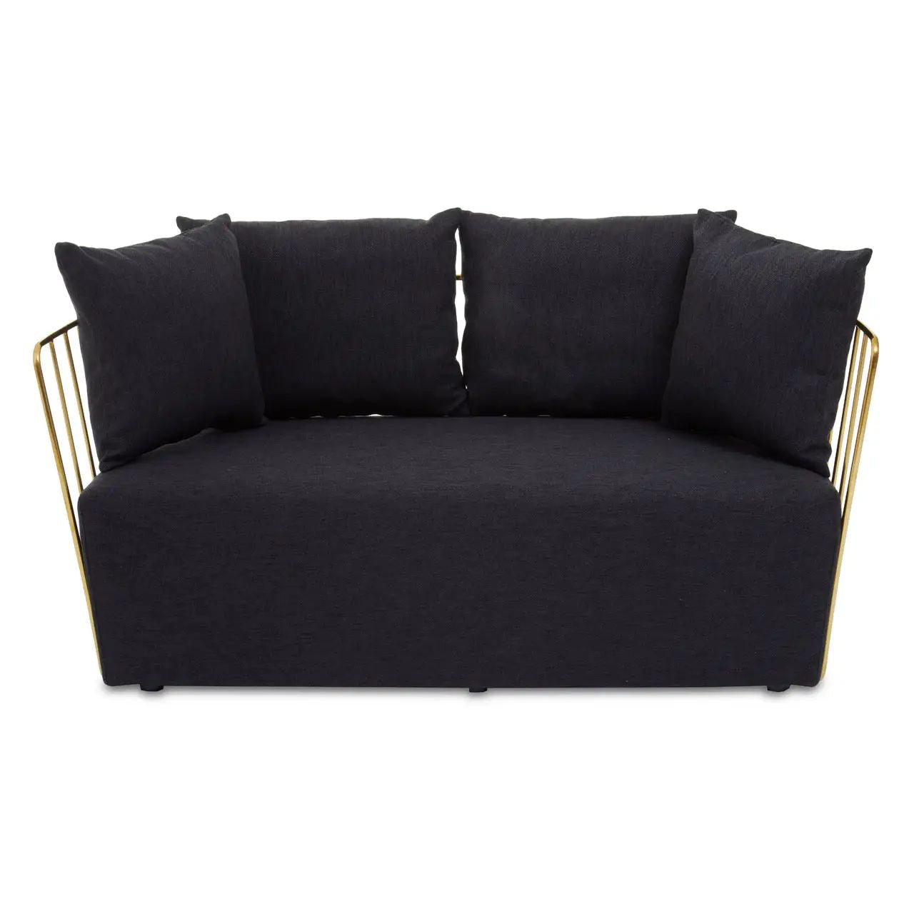 Dahlia 2 Seat Black Fabric & Gold Frame Sofa With 4 Pillows