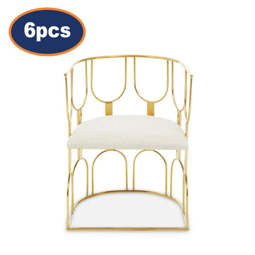 6Pcs Dahlia Natural Fabric & Gold Arches Design Chairs