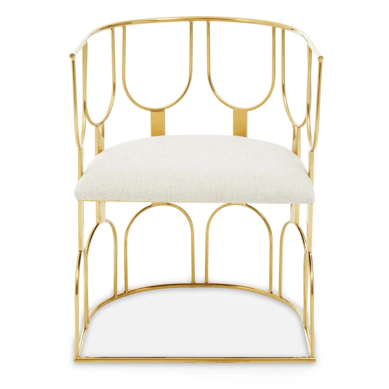 Dahlia Natural Fabric & Gold Arches Design Chair