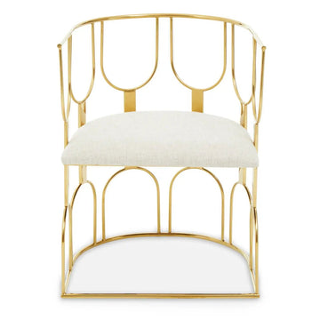6Pcs Dahlia Natural Fabric & Gold Arches Design Chairs