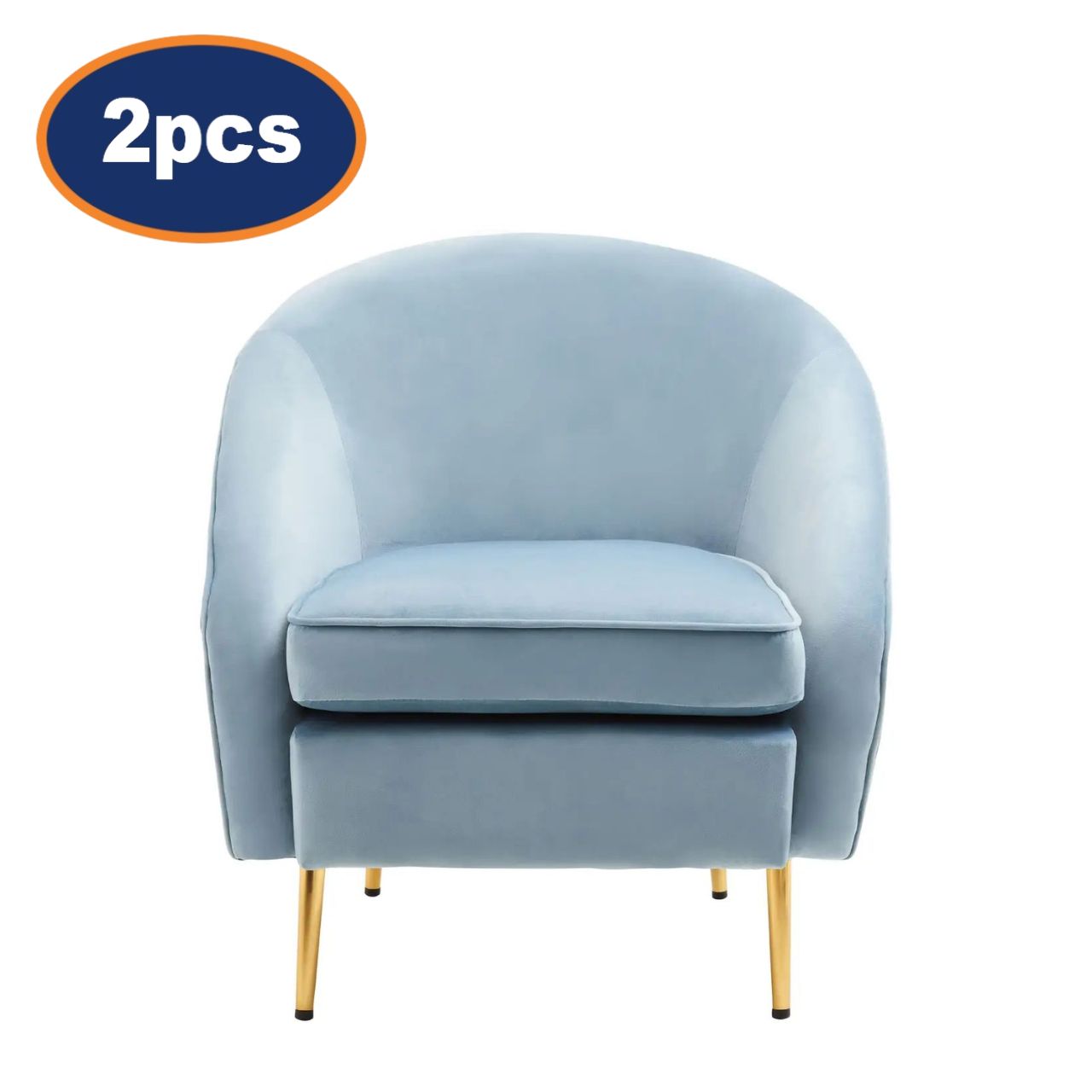 2Pcs Valeen Aqua Blue Velvet & Gold Armchairs