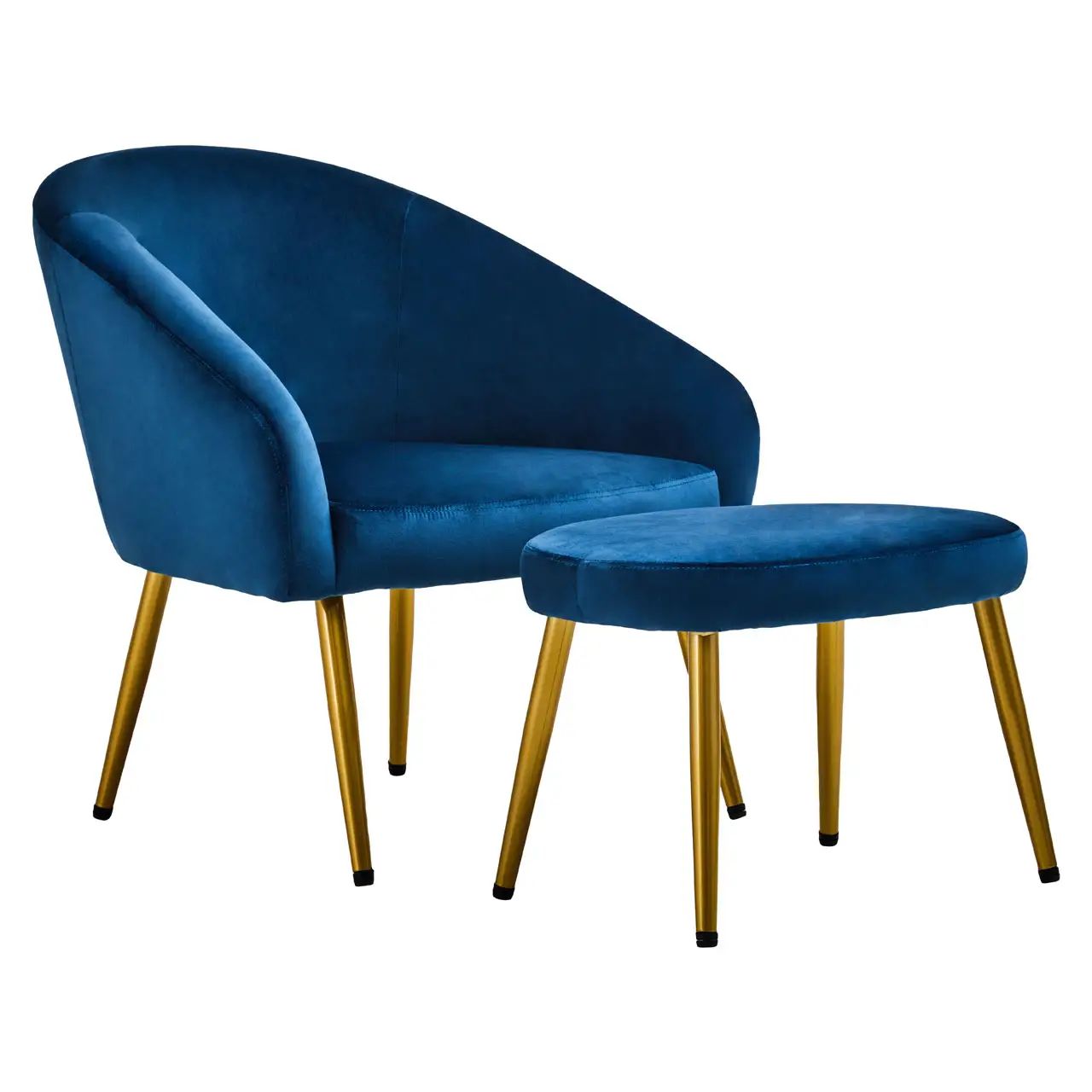 Valeen Midnight Blue Velvet Chair & Footstool