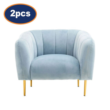 2Pcs Valeen Blue Velvet & Gold Armchairs