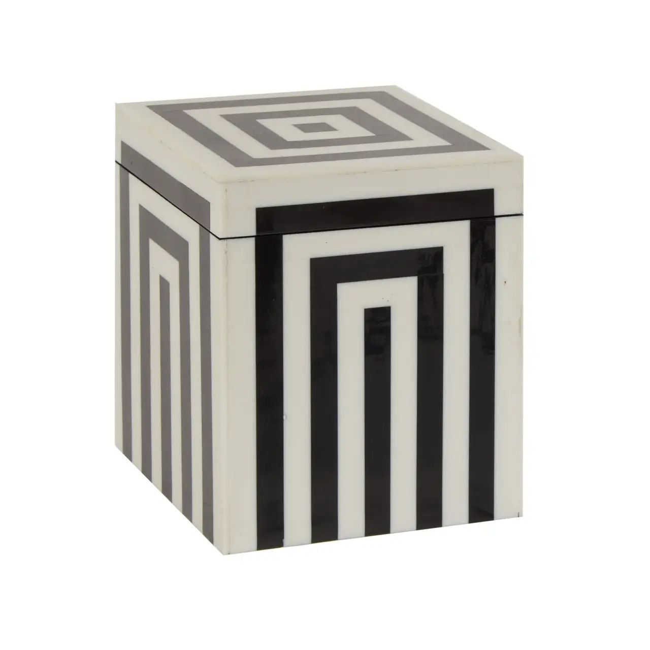 Donaro Small Black & White Stripe Square Trinket Box