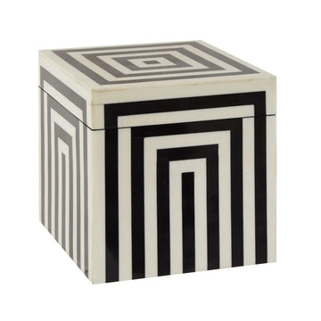 Donaro Medium Black & White Stripe Square Trinket Box