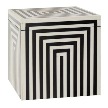 Donaro Large Black & White Stripe Square Trinket Box