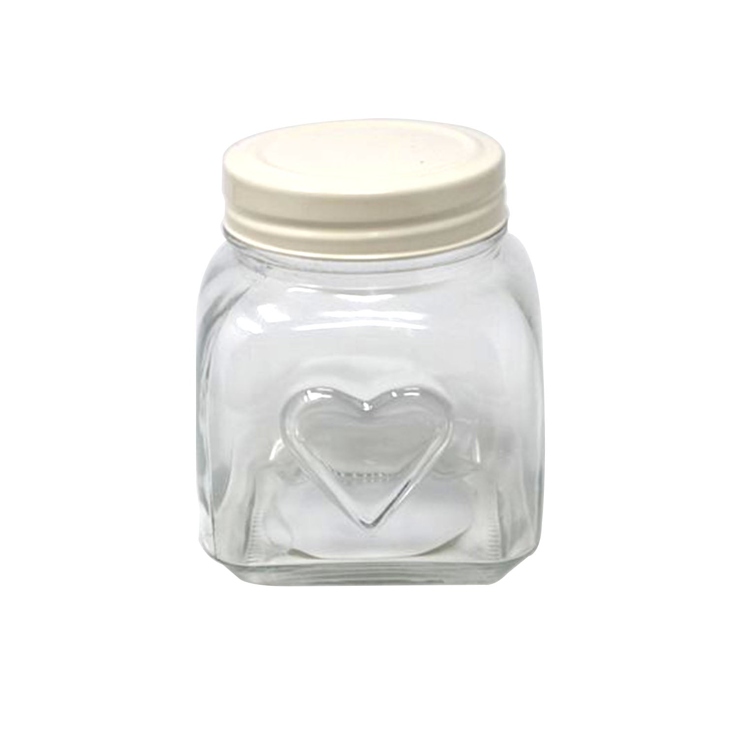 900ml Embossed Heart Glass Storage Jar Cream Lid