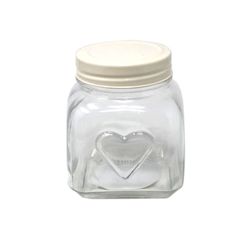 6pcs 900ml Embossed Heart Glass Storage Jar Container Cream Lid