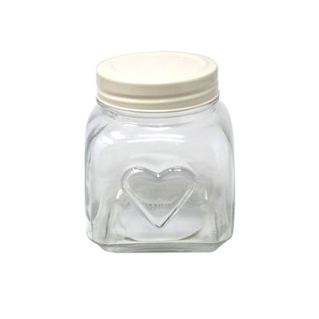 4pcs 900ml Embossed Heart Glass Storage Jar Container Cream Lid