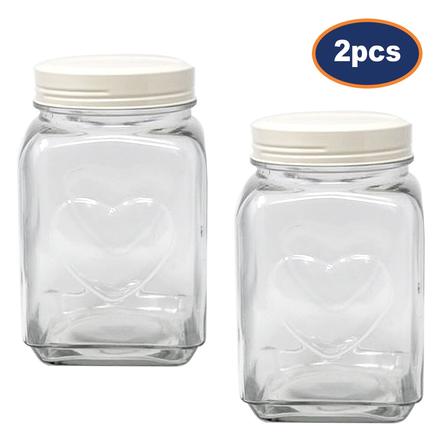 2pcs 2200ml Embossed Heart Glass Storage Jar Container Cream Lid