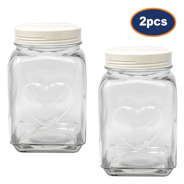 2pcs 2200ml Embossed Heart Glass Storage Jar Container Cream Lid