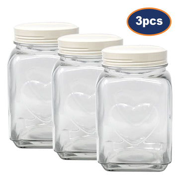3pcs 2200ml Embossed Heart Glass Storage Jar Container Cream Lid