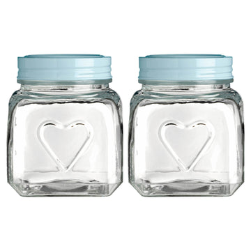 Set of 2 900ml Heart Glass Storage Jars